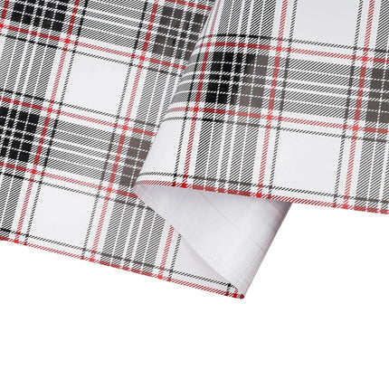 Classic tartan plaid holiday wrap, 30" x 10' white black design for winter gifts