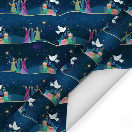 30" x 10' Holiday Wrapping Paper, Three Kings with Metallic Accents on Navy, for Christmas gifting