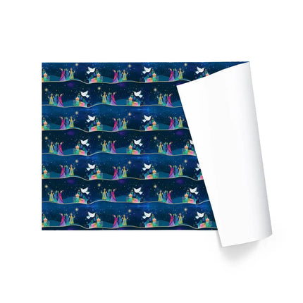 30" x 10' Three Kings on Navy Wrapping Paper, festive celestial design, for holiday decor