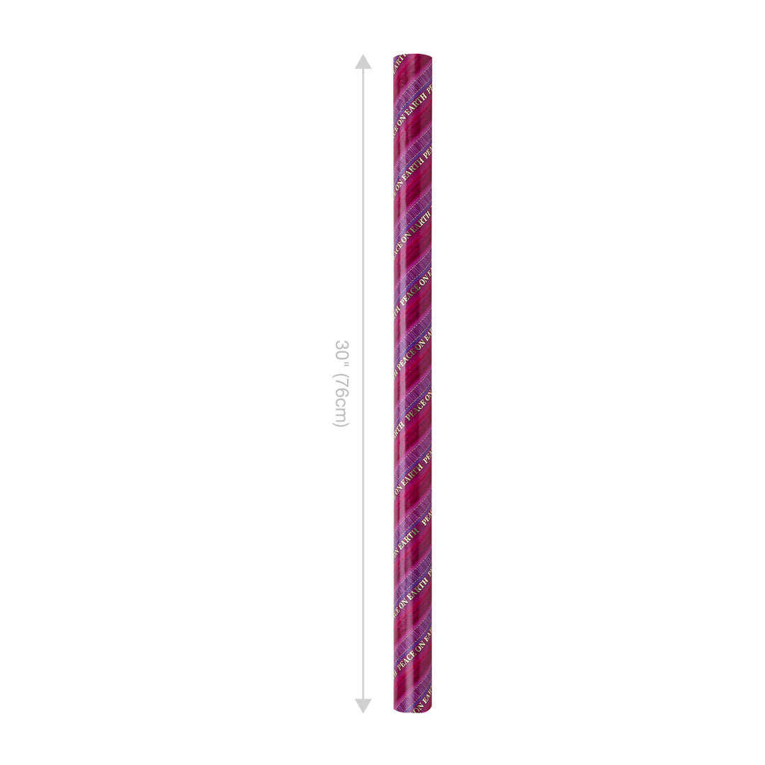 30" x 10' Holiday Wrapping Paper | Pink/Purple Pattern Stripe Peace on Earth