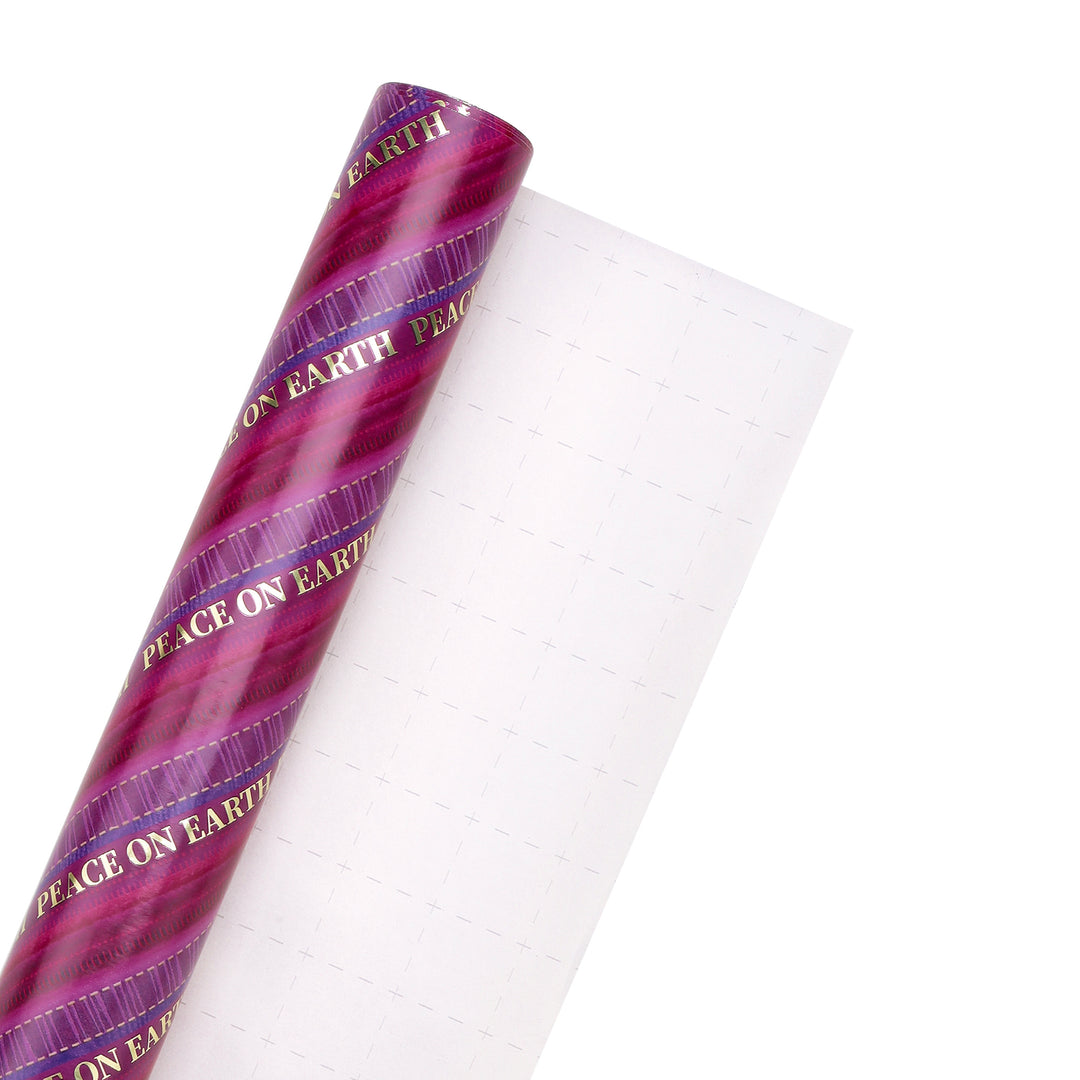 30" x 10' Holiday Wrapping Paper | Pink/Purple Pattern Stripe Peace on Earth