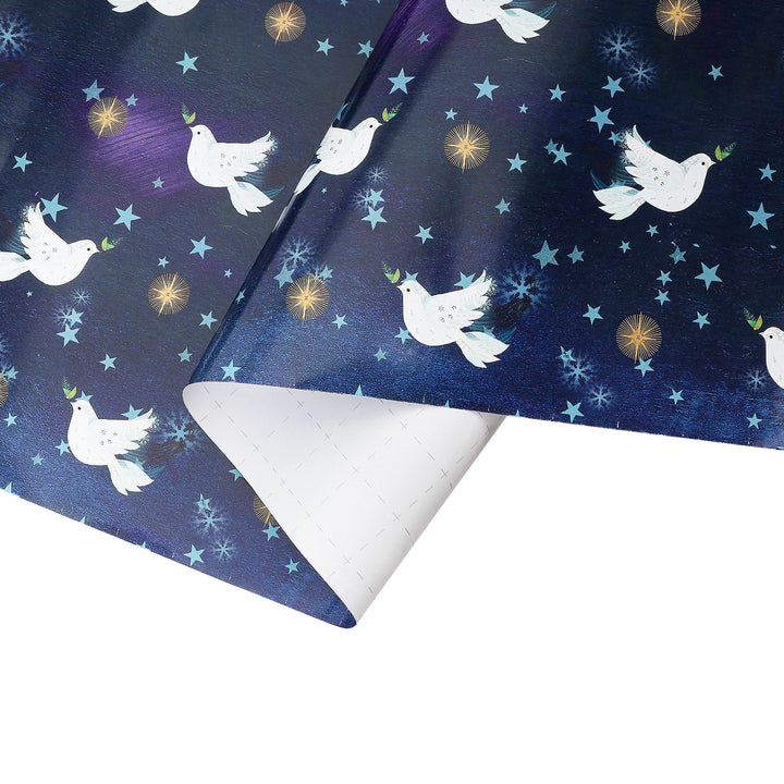 30" x 10' Holiday Wrapping Paper | Peace Doves Metallic Accent on Navy