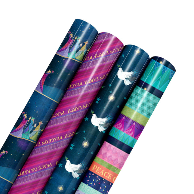 30" x 10' Holiday Wrapping Paper Bundle (4-pack) | Peace on Earth LaRibbons and Crafts