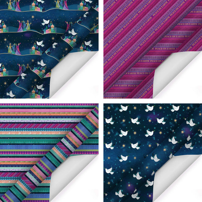 30" x 10' Holiday Wrapping Paper Bundle (4-pack) | Peace on Earth LaRibbons and Crafts