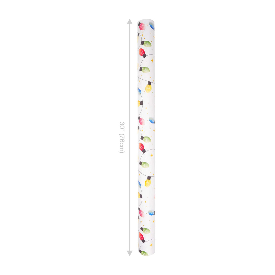 30" x 10' Reversible Holiday Wrapping Paper | Festive Lights/Pink and Red on White Diagonal Stripe LaRibbons and Crafts