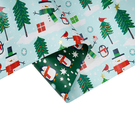 30" x 10' Holiday Reversible Wrapping Paper Bundle (4-pack) | Winter Friends LaRibbons and Crafts