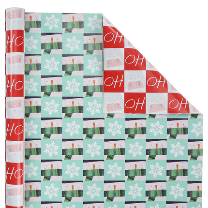 30" x 10' Holiday Reversible Wrapping Paper | Santa Ho Checkerboard/Snowman Flake Checkerboard LaRibbons and Crafts