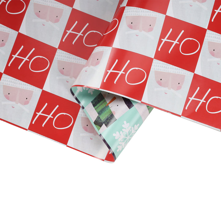 30" x 10' Holiday Reversible Wrapping Paper | Santa Ho Checkerboard/Snowman Flake Checkerboard