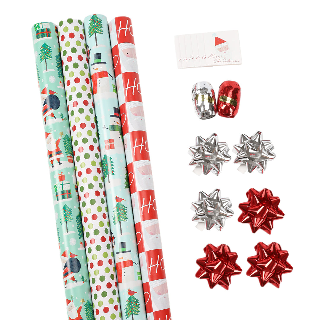 LaRibbons 30" x 10' Christmas Holiday Reversible Gift Wrap Kit | Winter Friends