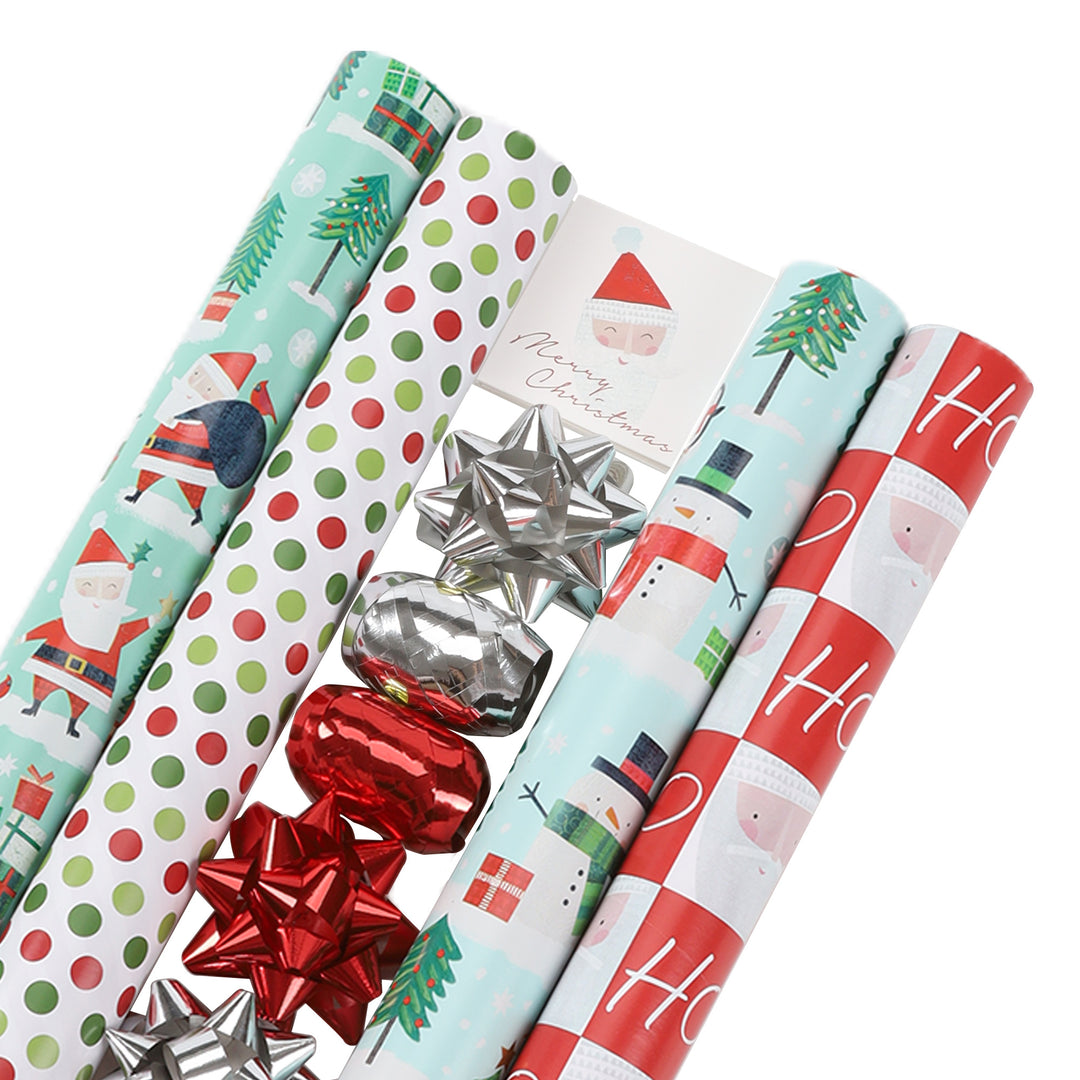 LaRibbons 30" x 10' Christmas Holiday Reversible Gift Wrap Kit | Winter Friends