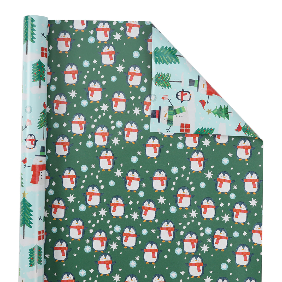 LaRibbons 30" x 10' Christmas Holiday Reversible Gift Wrap Kit | Winter Friends