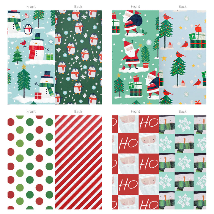 LaRibbons 30" x 10' Christmas Holiday Reversible Gift Wrap Kit | Winter Friends