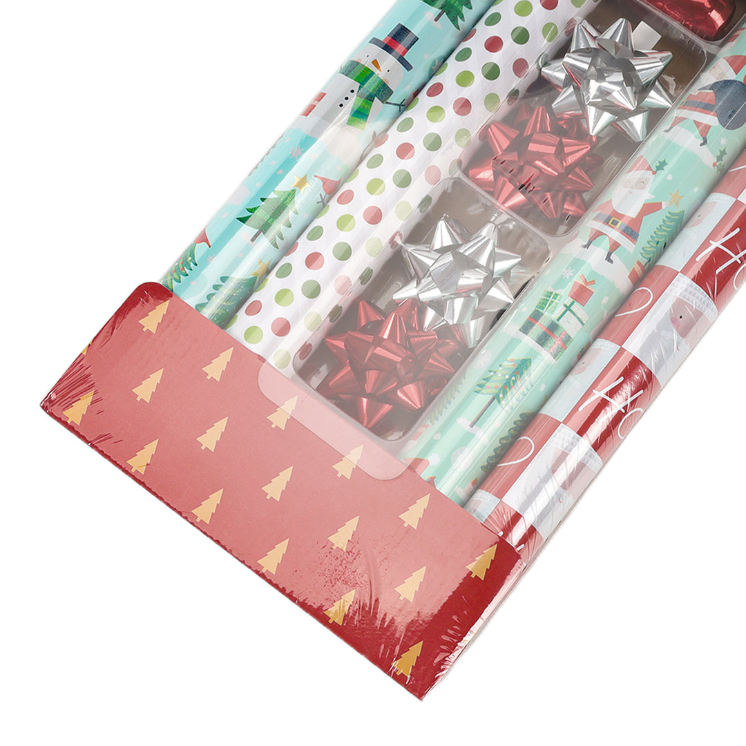 LaRibbons 30" x 10' Christmas Holiday Reversible Gift Wrap Kit | Winter Friends