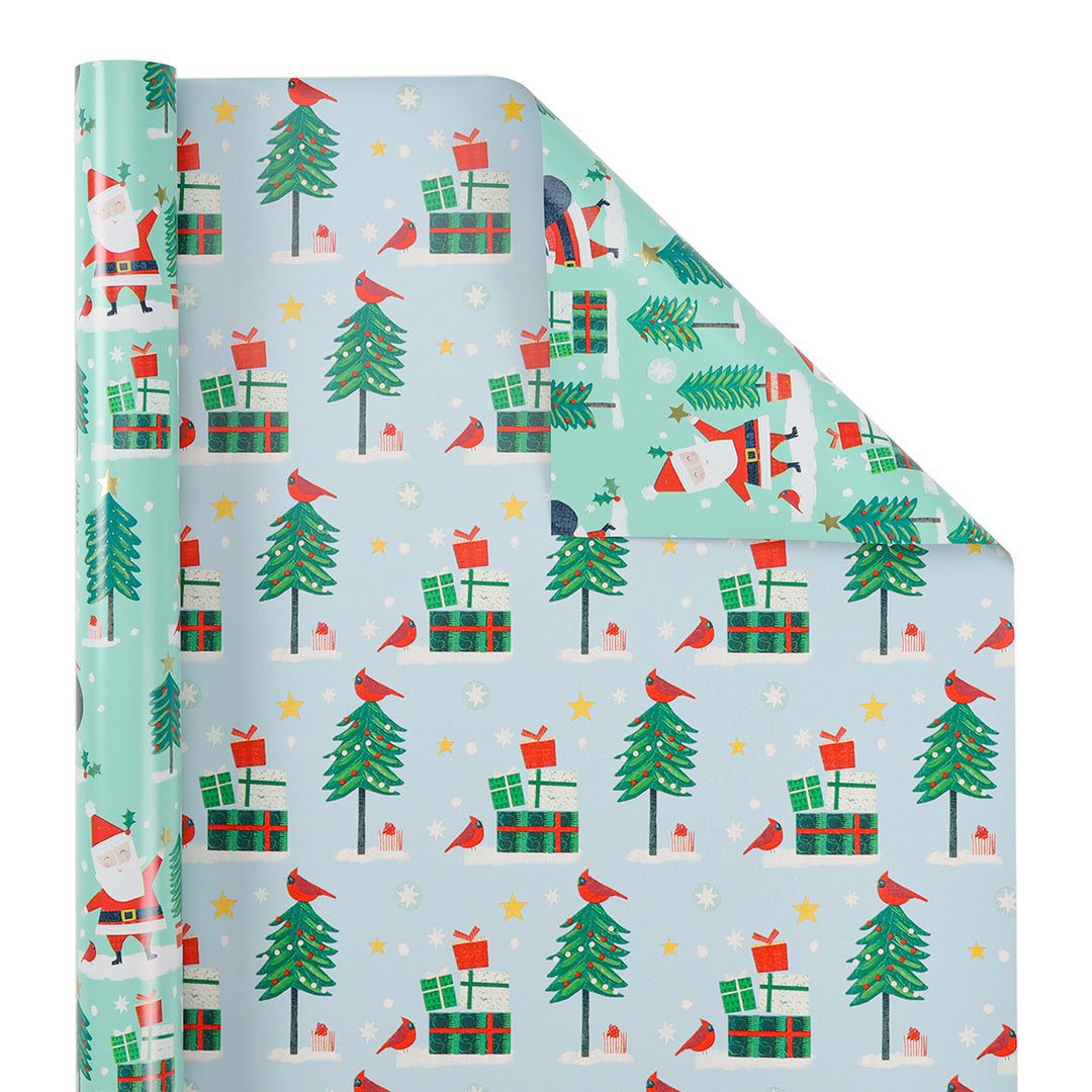 LaRibbons 30" x 10' Christmas Holiday Reversible Gift Wrap Kit | Winter Friends