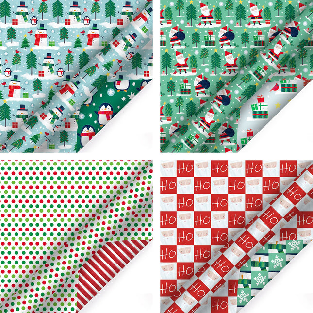 30" x 10' Holiday Reversible Wrapping Paper Bundle (4-pack) | Winter Friends LaRibbons and Crafts