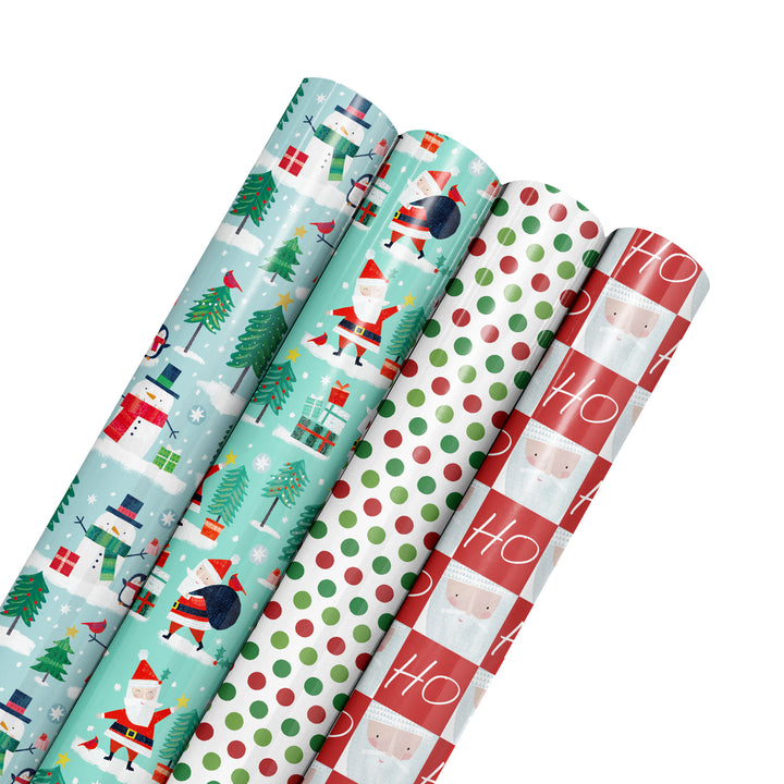 30" x 10' Holiday Reversible Wrapping Paper Bundle (4-pack) | Winter Friends