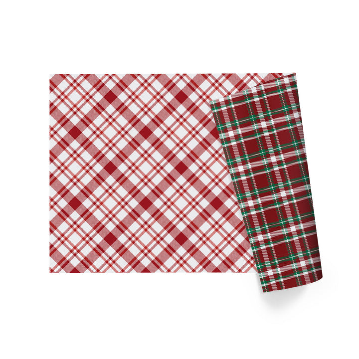 30" x 10’ Holiday Reversible Wrapping Paper | Red, Black and White Plaid/Red/White Plaid