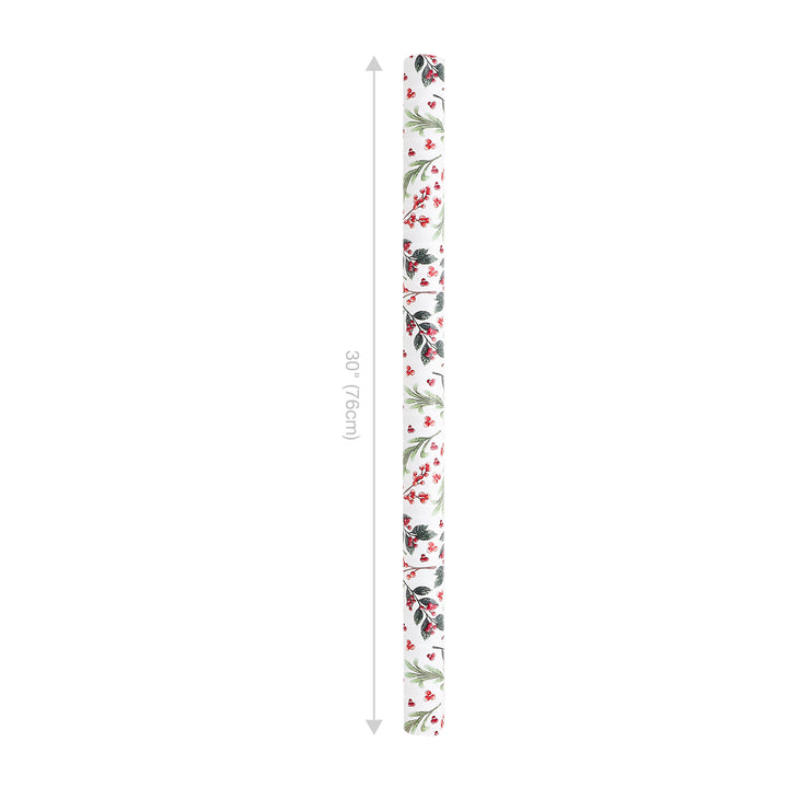 30" x 10' Holiday Reversible Wrapping Paper | Greens and Berries/Red and White Stripe