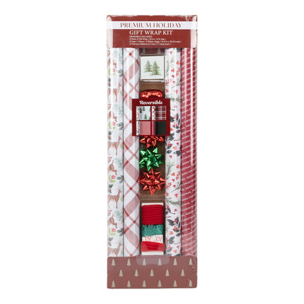 30" x 10' Holiday Giftwrap Ensemble w/ Star Bow & Tags (4-pack) | Doe a Deer LaRibbons and Crafts