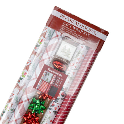30" x 10' Holiday Giftwrap Ensemble w/ Star Bow & Tags (4-pack) | Doe a Deer LaRibbons and Crafts