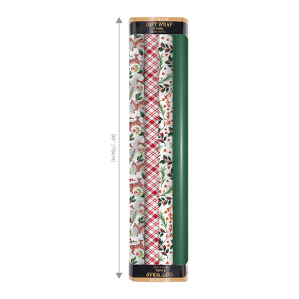 30" x 10' Holiday Reversible Wrapping Paper Bundle (4-pack) | Doe a Deer LaRibbons and Crafts