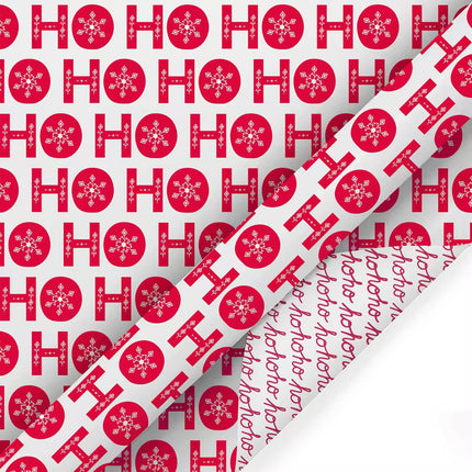 30" x 10’ Holiday Reversible Wrapping Paper | Ho Ho Flake/ Ho Ho Cursive LaRibbons and Crafts