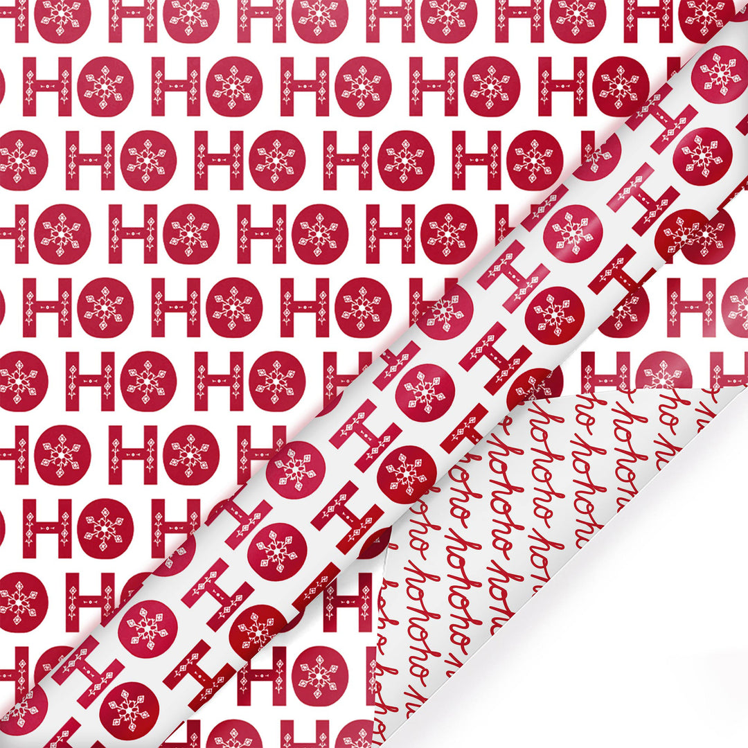 LaRibbons 30" x 10' Christmas Reversible Wrapping Paper Bundle (4-pack) | Merry Santa Ho Ho