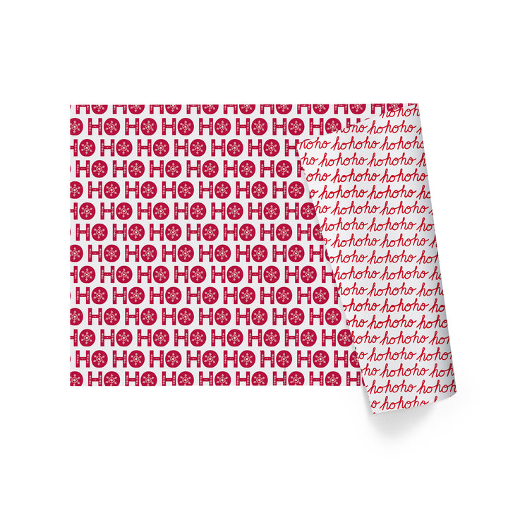 30" x 10’ Holiday Reversible Wrapping Paper | Ho Ho Flake/ Ho Ho Cursive