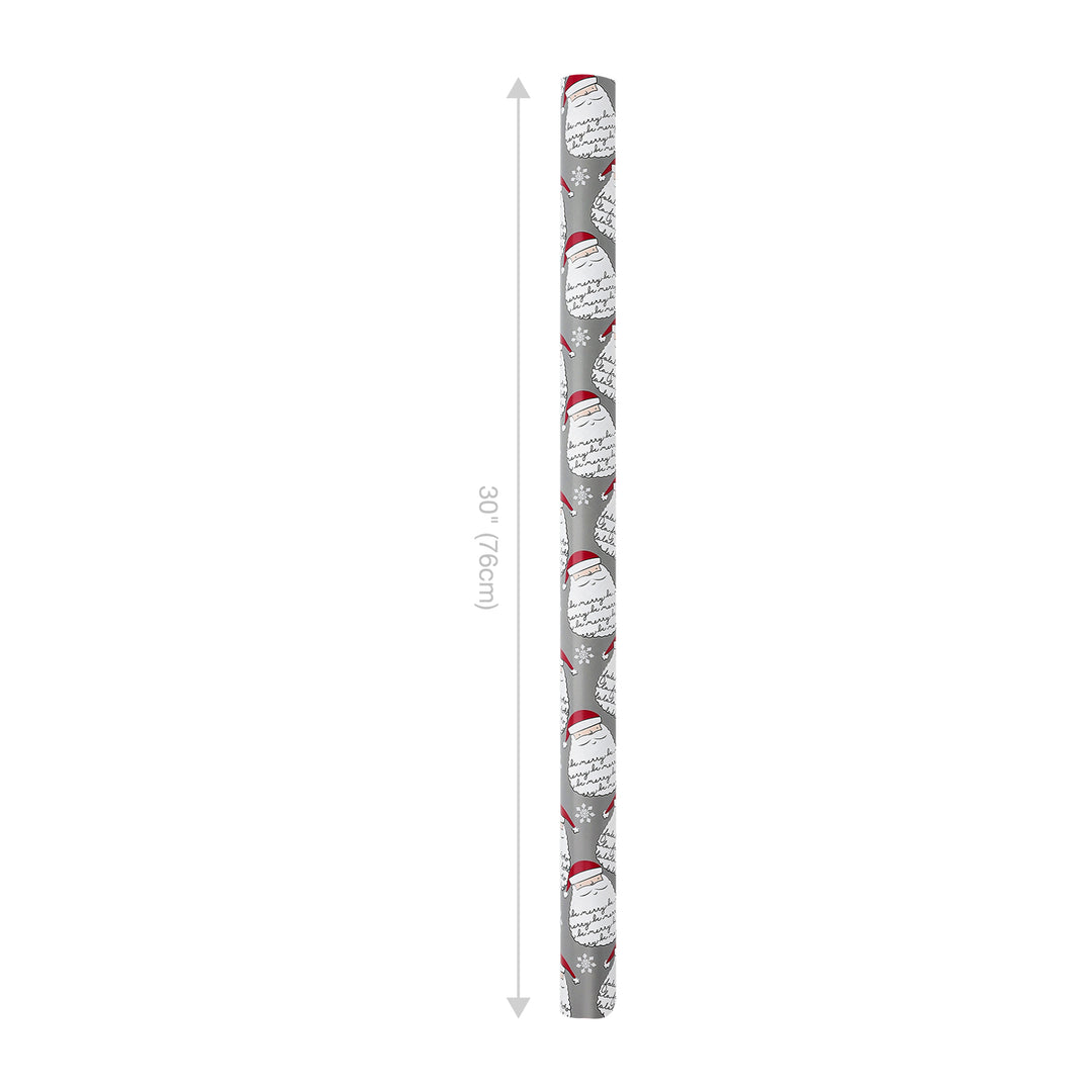 30" x 10' Holiday Reversible Wrapping Paper | Merry Santa Face/Black and White Plaid