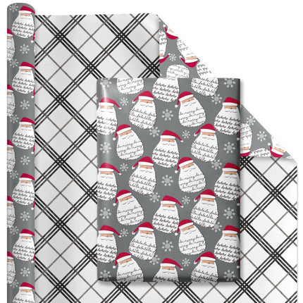 30" x 10' Holiday Reversible Wrapping Paper | Merry Santa Face/Black and White Plaid LaRibbons and Crafts