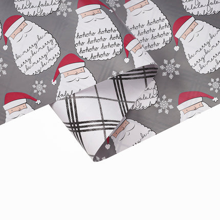30" x 10' Holiday Reversible Wrapping Paper | Merry Santa Face/Black and White Plaid LaRibbons and Crafts