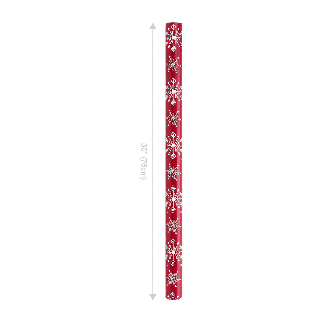 30" x 10’ Holiday Reversible Wrapping Paper | Assorted Snowflake on Red/Multi Candy Cane