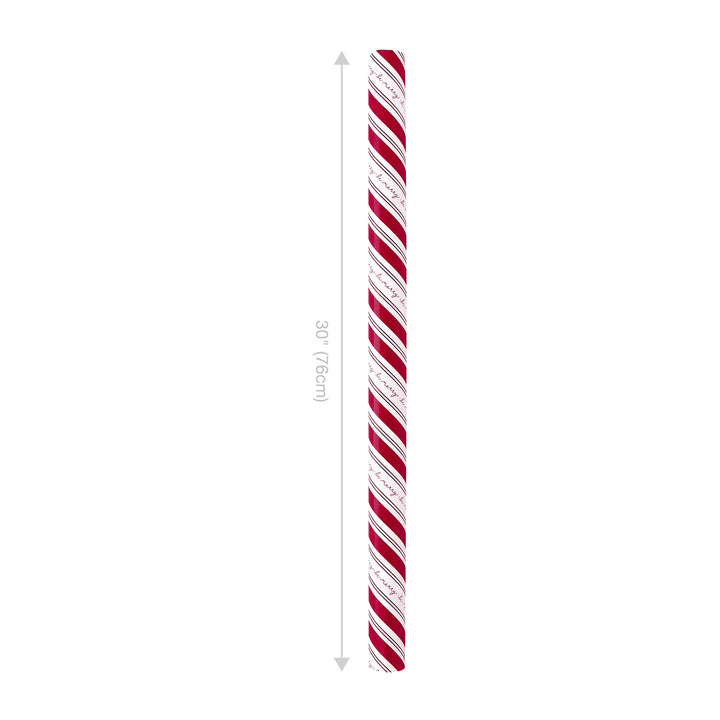 30" x 10' Holiday Reversible Wrapping Paper | Be Merry Candy Stripe/White Polka Dot on Red