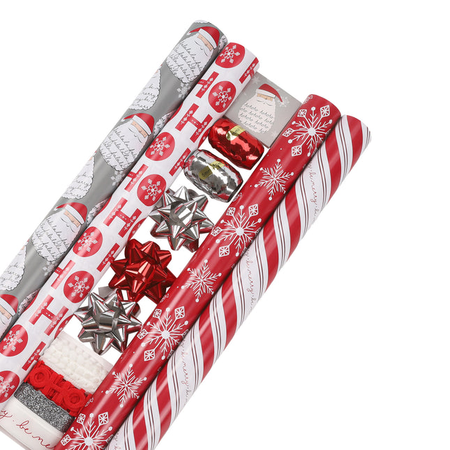 LaRibbons 30" x 10' Christmas Holiday Reversible Gift Wrap Kit | Merry Ho Ho