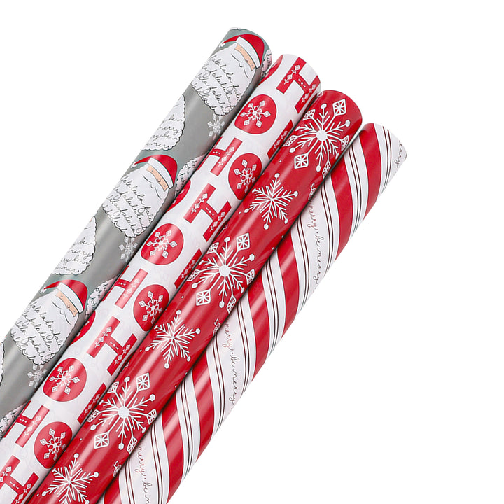 LaRibbons 30" x 10' Christmas Reversible Wrapping Paper Bundle (4-pack) | Merry Santa Ho Ho