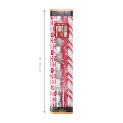 LaRibbons 30" x 10' Christmas Reversible Wrapping Paper Bundle (4-pack) | Merry Santa Ho Ho LaRibbons and Crafts