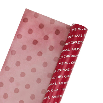 30" x 10' Christmas Wrapping Paper, reversible "Merry Christmas" text and red watercolor dot