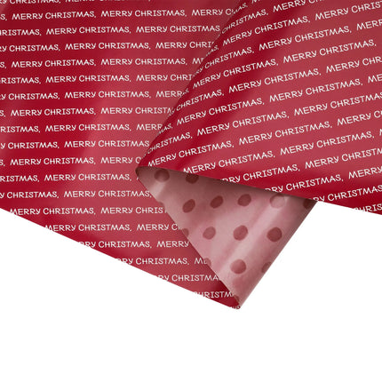 30" x 10' Reversible Holiday Gift Wrap, red "Merry Christmas" pattern with watercolor polka dot