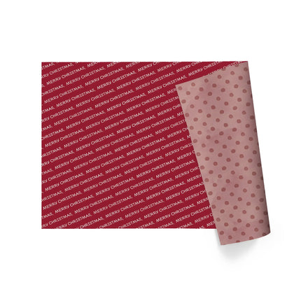 30" x 10' Holiday Reversible Wrapping Paper, classic "Merry Christmas" print with red watercolor reverse