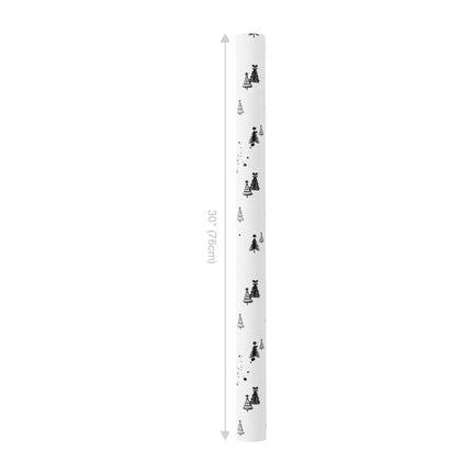 30" x 10' Reversible Christmas Wrapping Paper, black white tree silhouette & star print back