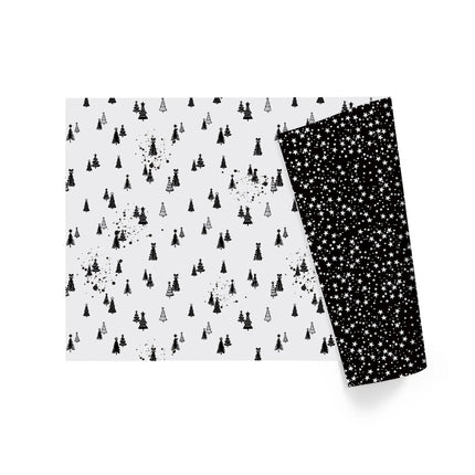 30" x 10' Holiday Reversible Wrapping Paper, rustic winter trees with starry black reverse