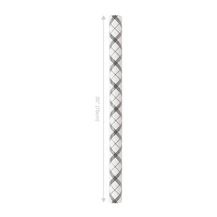 30" x 10' Reversible Christmas Wrapping Paper, black grey white grid plaid with "FA LA LA" back