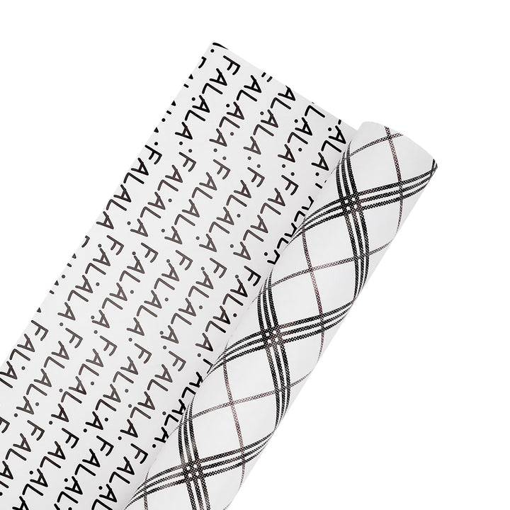 30" x 10' Holiday Reversible Wrapping Paper | Black, Grey and White Plaid/FA LA LA