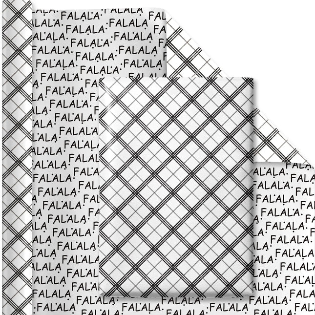 30" x 10' Christmas Reversible Wrapping Paper, classic plaid design & musical "FA LA LA" pattern back