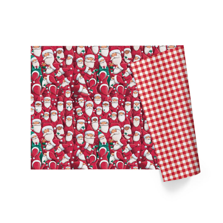 30" x 10' Holiday Reversible Wrapping Paper | Joyful Santa Bunch/Red and White Buffalo Plaid