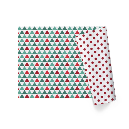 30" x 10' Holiday Reversible Wrapping Paper, modern geometric triangle & polka dot reverse, for Christmas crafts