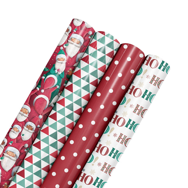 30" x 10' Holiday Reversible Wrapping Paper Bundle (4-pack) | Joyful Bunch LaRibbons and Crafts