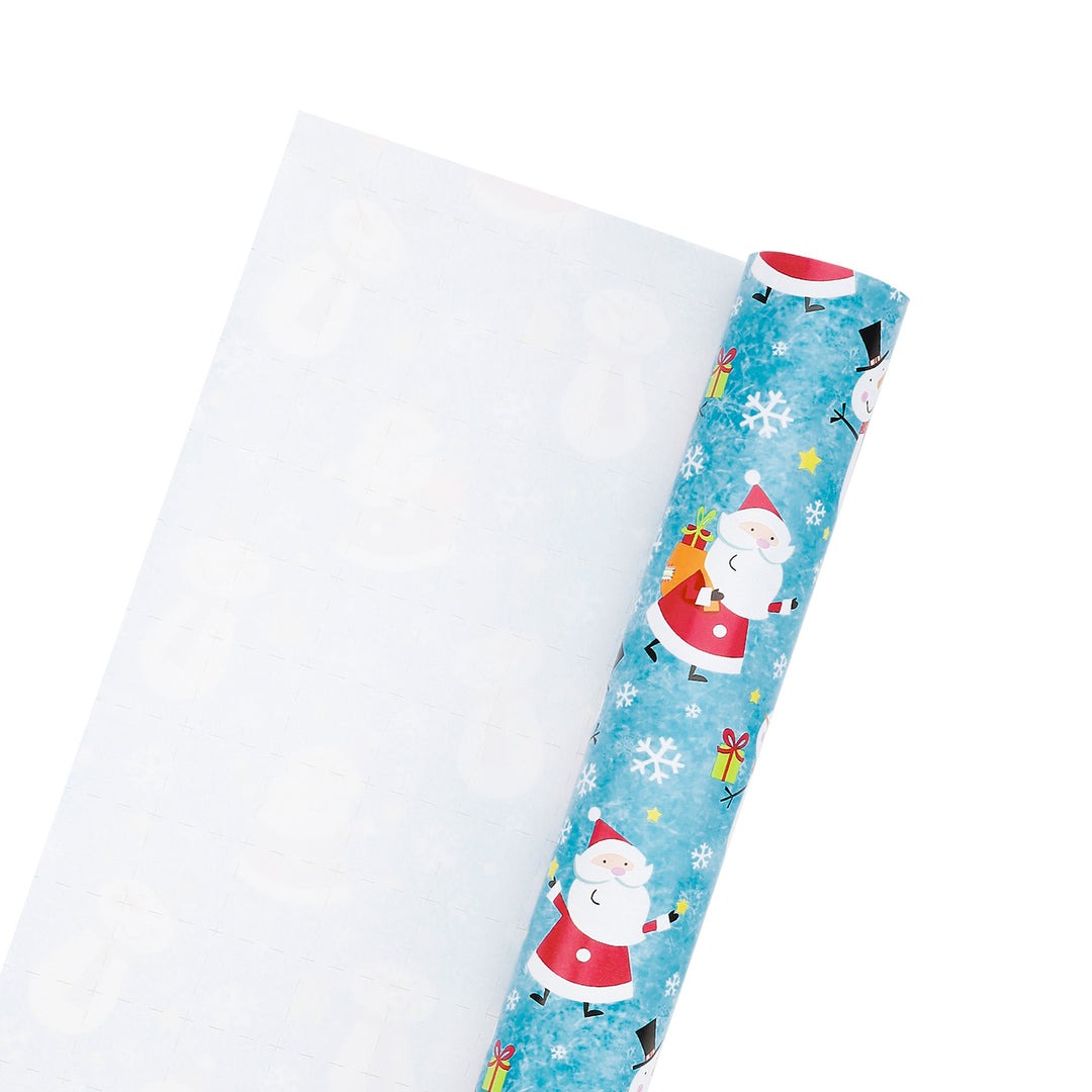 30" x 10' Holiday Wrapping Paper | Happy Snowman and Santa