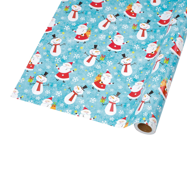 30" x 10' Holiday Wrapping Paper | Happy Snowman and Santa