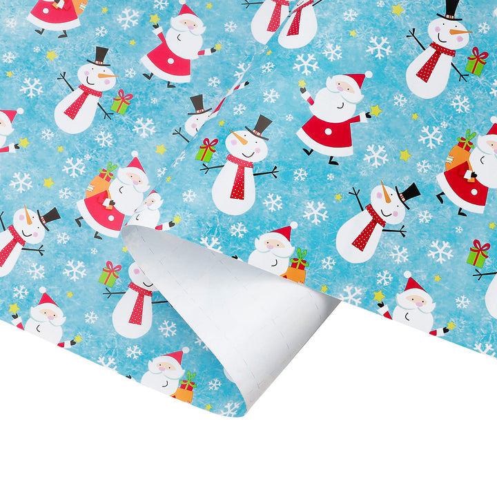 30" x 10' Holiday Wrapping Paper | Happy Snowman and Santa